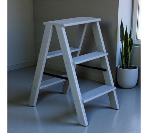 Дерев’яна драбина на 3 сходинки Побутова складана стрем'янка для дому, кухні, фотостудії побутові розкладні Вестерн Сірий