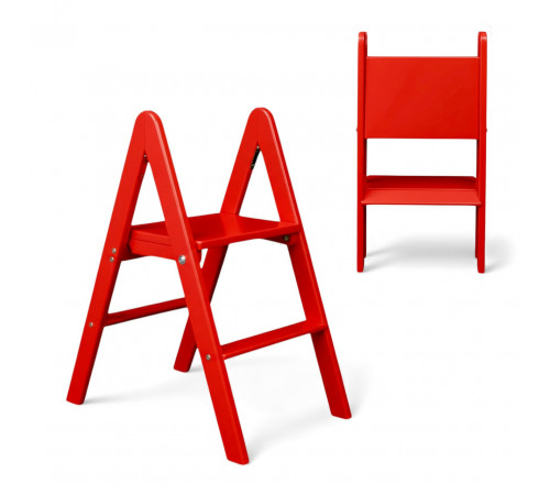 Klappbare Holzleiter mit 2 Stufen, Haushalts-Klappleiter für Zuhause, Küche, Fotostudio, Faltbare Leiter, Rot
