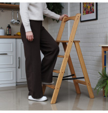 Деревʼяна розкладна драбина-стремʼянка Стильна та практична для дому Побутова стрем’янка з поручнем Молочний