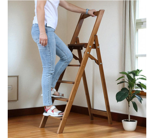 Драбина дерев'яна складана на 5 сходинок для дому, фотостудії Сходи трансформер побутові розкладні Горіх темний