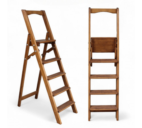 Драбина дерев'яна складана на 5 сходинок для дому, фотостудії Сходи трансформер побутові розкладні Горіх темний