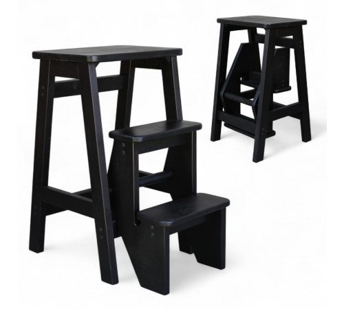 Drewniana składana drabina z 3 stopniami do domu i studia fotograficznego. Składana drabina domowa – Transformer, czarna