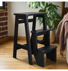 Драбина дерев'яна складана на 3 сходинки для дому, фотостудія Драбина-трансформер побутова розкладна Чорний