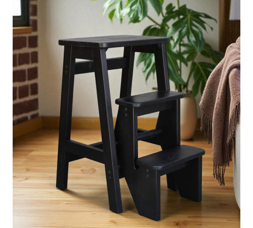 Drewniana składana drabina z 3 stopniami do domu i studia fotograficznego. Składana drabina domowa – Transformer, czarna