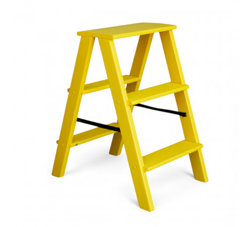 Дерев’яна драбина на 3 сходинки Побутова складана стрем'янка для дому, кухні, фотостудії побутові розкладні Вестерн Жовтий