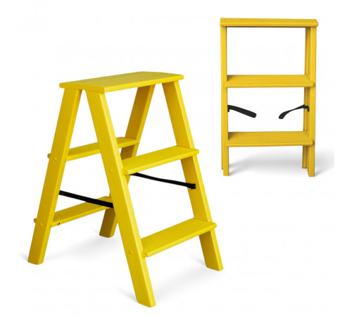 Дерев’яна драбина на 3 сходинки Побутова складана стрем'янка для дому, кухні, фотостудії побутові розкладні Вестерн Жовтий