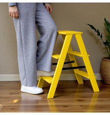 Дерев’яна драбина на 3 сходинки Побутова складана стрем'янка для дому, кухні, фотостудії побутові розкладні Вестерн Жовтий