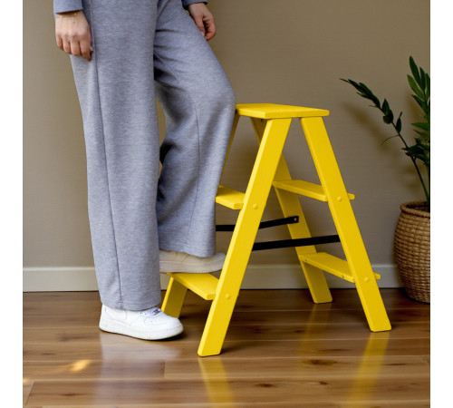 Дерев’яна драбина на 3 сходинки Побутова складана стрем'янка для дому, кухні, фотостудії побутові розкладні Вестерн Жовтий