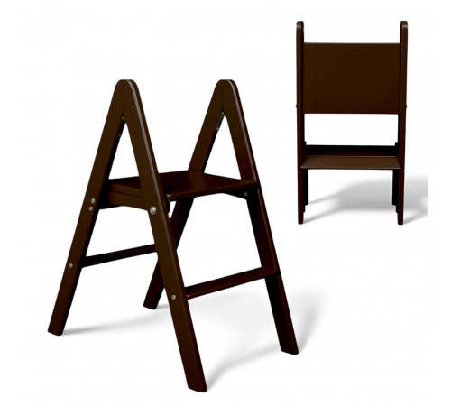 Holzleiter mit 2 Stufen, klappbare Haushaltsleiter für Zuhause, Küche, Fotostudio, faltbare Leiter, Schokoladenbraun
