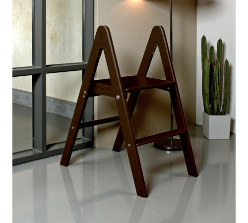 Holzleiter mit 2 Stufen, klappbare Haushaltsleiter für Zuhause, Küche, Fotostudio, faltbare Leiter, Schokoladenbraun