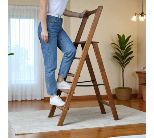 Klappbare Holzleiter mit Handlauf, hohe Haushaltsleiter für Zuhause