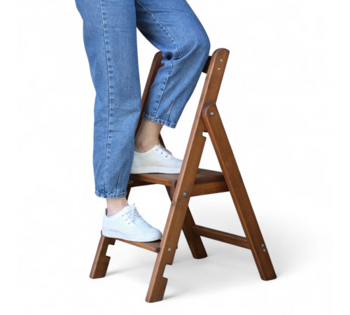 Drewniana drabina składana z 2 stopniami. Domowa składana drabina do domu, kuchni, studia fotograficznego. Składana drabina transformatorowa.