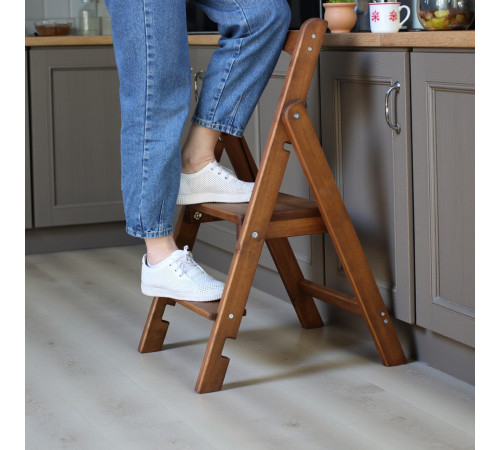 Drewniana drabina składana z 2 stopniami. Domowa składana drabina do domu, kuchni, studia fotograficznego. Składana drabina transformatorowa.