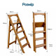 Wooden folding ladder with 5 steps for home, photo studio. Household folding transformer ladder, Light gray