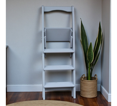 Wooden folding ladder with 5 steps for home, photo studio. Household folding transformer ladder, Light gray