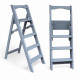 Wooden folding ladder with 5 steps for home, photo studio. Household folding transformer ladder, Light gray