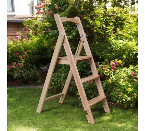 Drewniana składana drabina z 3 stopniami do domu i studia fotograficznego. Składana drabina domowa Transformer Beige