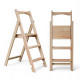 Drewniana składana drabina z 3 stopniami do domu i studia fotograficznego. Składana drabina domowa Transformer Beige