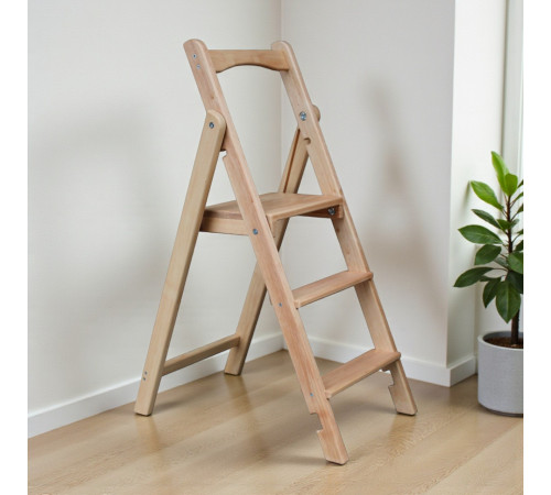 Drewniana składana drabina z 3 stopniami do domu i studia fotograficznego. Składana drabina domowa Transformer Beige
