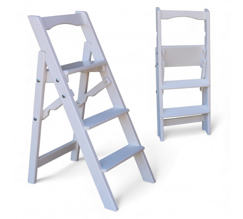 Drewniana drabina domowa z 3 stopniami do domu, studia fotograficznego. Drabina Transformer, lekka, składana, biała.