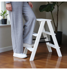 Дерев’яна драбина на 3 сходинки Побутова складана стрем'янка для дому, кухні, фотостудії побутові розкладні Вестерн Білий