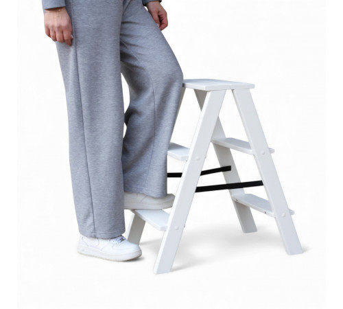 Dreistufige Holzklappleiter für den Haushalt, Küche und Fotostudio, Western White