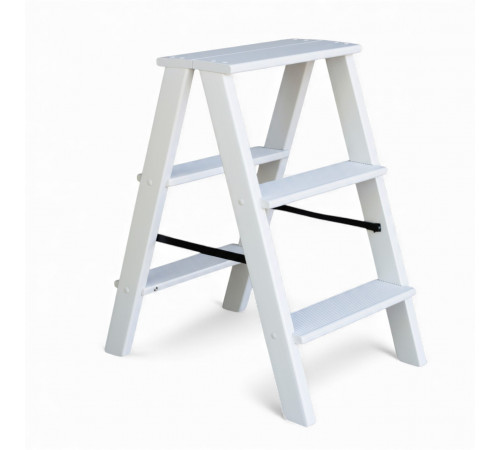 Dreistufige Holzklappleiter für den Haushalt, Küche und Fotostudio, Western White