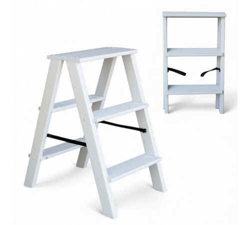 Dreistufige Holzklappleiter für den Haushalt, Küche und Fotostudio, Western White