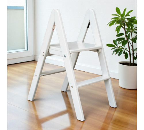 Zweistufige Holzleiter, klappbar, für Haushalt, Küche, Fotostudio, Faltbare Leiter, Weiß