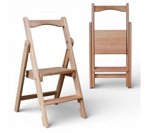 Drewniana drabina składana z 2 stopniami Domowa drabina składana do domu, kuchni, studia fotograficznego Składana drabina transformatorowa Jasne drewno