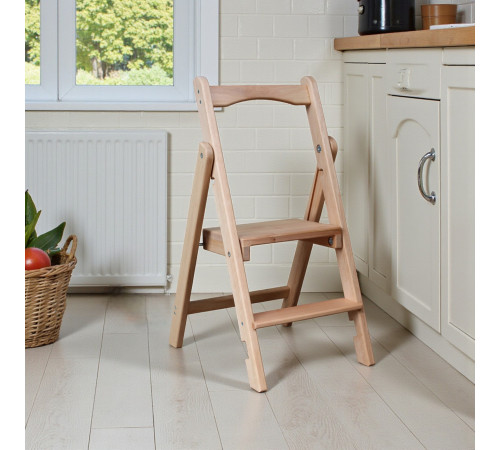 Drewniana drabina składana z 2 stopniami Domowa drabina składana do domu, kuchni, studia fotograficznego Składana drabina transformatorowa Jasne drewno