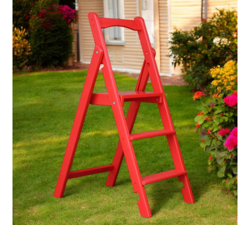 Drewniana składana drabina z 3 stopniami do domu, studia fotograficznego. Składana drabina domowa – Transformer w kolorze czerwonym.