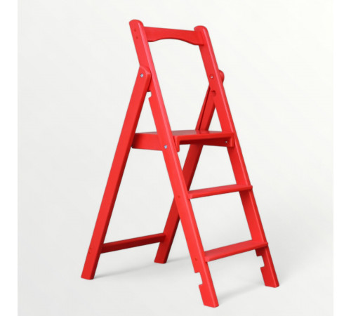 Drewniana składana drabina z 3 stopniami do domu, studia fotograficznego. Składana drabina domowa – Transformer w kolorze czerwonym.