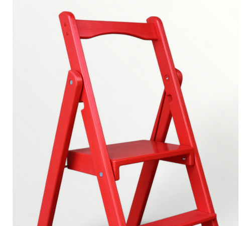 Drewniana składana drabina z 3 stopniami do domu, studia fotograficznego. Składana drabina domowa – Transformer w kolorze czerwonym.