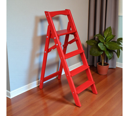 Drewniana składana drabina z 4 stopniami do domu, studia fotograficznego. Domowa składana drabina transformatorowa.