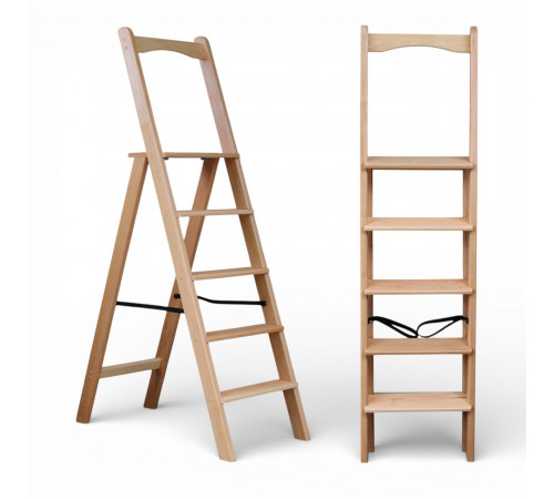 Дерев’яна розкладна драбина з поручнем Побутова висока стрем’янка для дому Бежевий