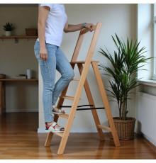 Klappbare Holzleiter mit Handlauf, hohe Haushaltsleiter für Zuhause, Beige