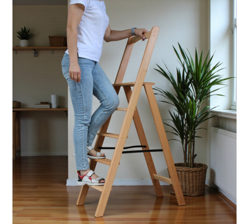 Дерев’яна розкладна драбина з поручнем Побутова висока стрем’янка для дому Бежевий