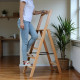 Дерев’яна розкладна драбина з поручнем Побутова висока стрем’янка для дому Бежевий