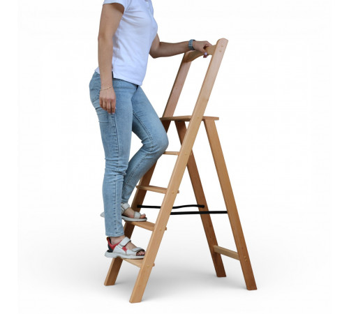 Дерев’яна розкладна драбина з поручнем Побутова висока стрем’янка для дому Бежевий