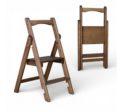 Дерев'яна стрем'янка на 2 сходинки Побутова складна стрем'янка для дому, кухні, фотостудії Сходи трансформер розкладні Полісандр