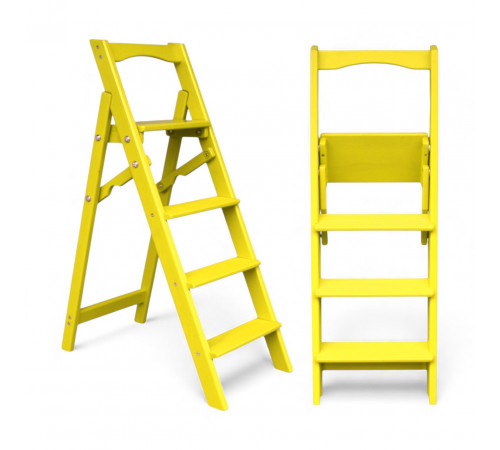 Drewniana składana drabina z 5 stopniami do domu, studia fotograficznego. Składana drabina transformatorowa do użytku domowego, żółta.