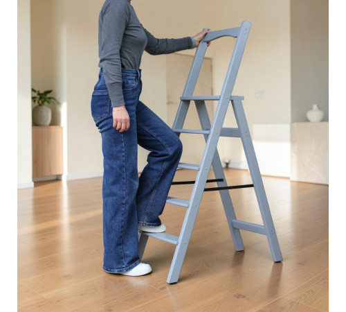 Дерев’яна розкладна драбина з поручнем Побутова висока стрем’янка для дому
