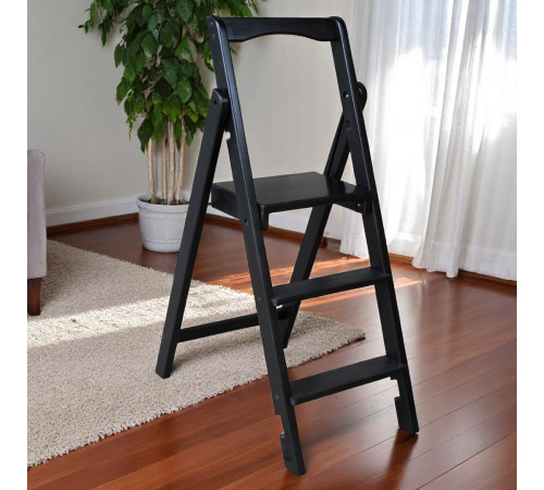 Drewniana składana drabina z 3 stopniami do domu i studia fotograficznego. Składana drabina domowa – Transformer, czarna