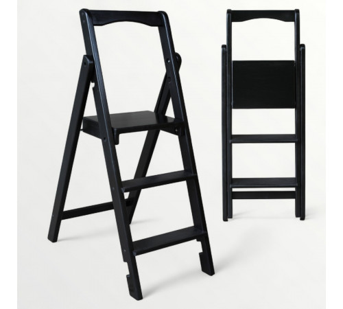 Drewniana składana drabina z 3 stopniami do domu i studia fotograficznego. Składana drabina domowa – Transformer, czarna
