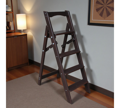 Drewniana składana drabina z 4 stopniami do domu, studia fotograficznego. Domowa składana drabina transformatorowa.