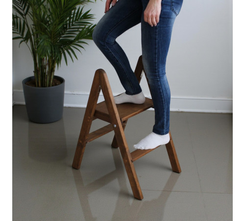 Holzleiter mit 2 Stufen, klappbare Haushaltsleiter für Zuhause, Küche, Fotostudio, faltbare Leiter