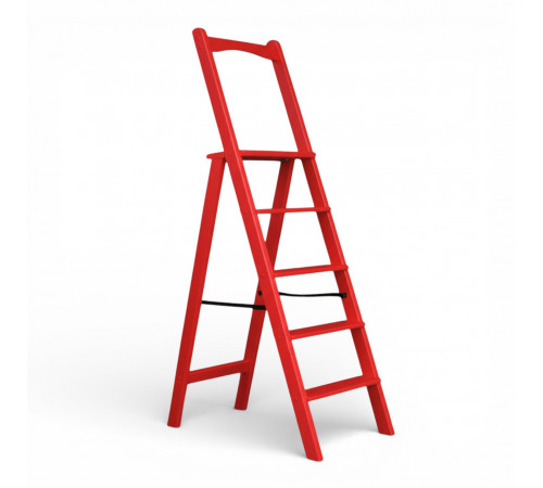 Дерев’яна розкладна драбина з поручнем Побутова висока стрем’янка для дому Червоний