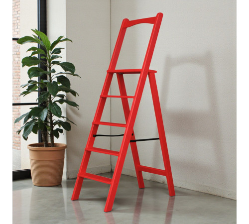 Дерев’яна розкладна драбина з поручнем Побутова висока стрем’янка для дому Червоний