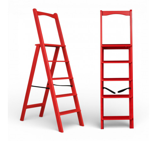 Дерев’яна розкладна драбина з поручнем Побутова висока стрем’янка для дому Червоний